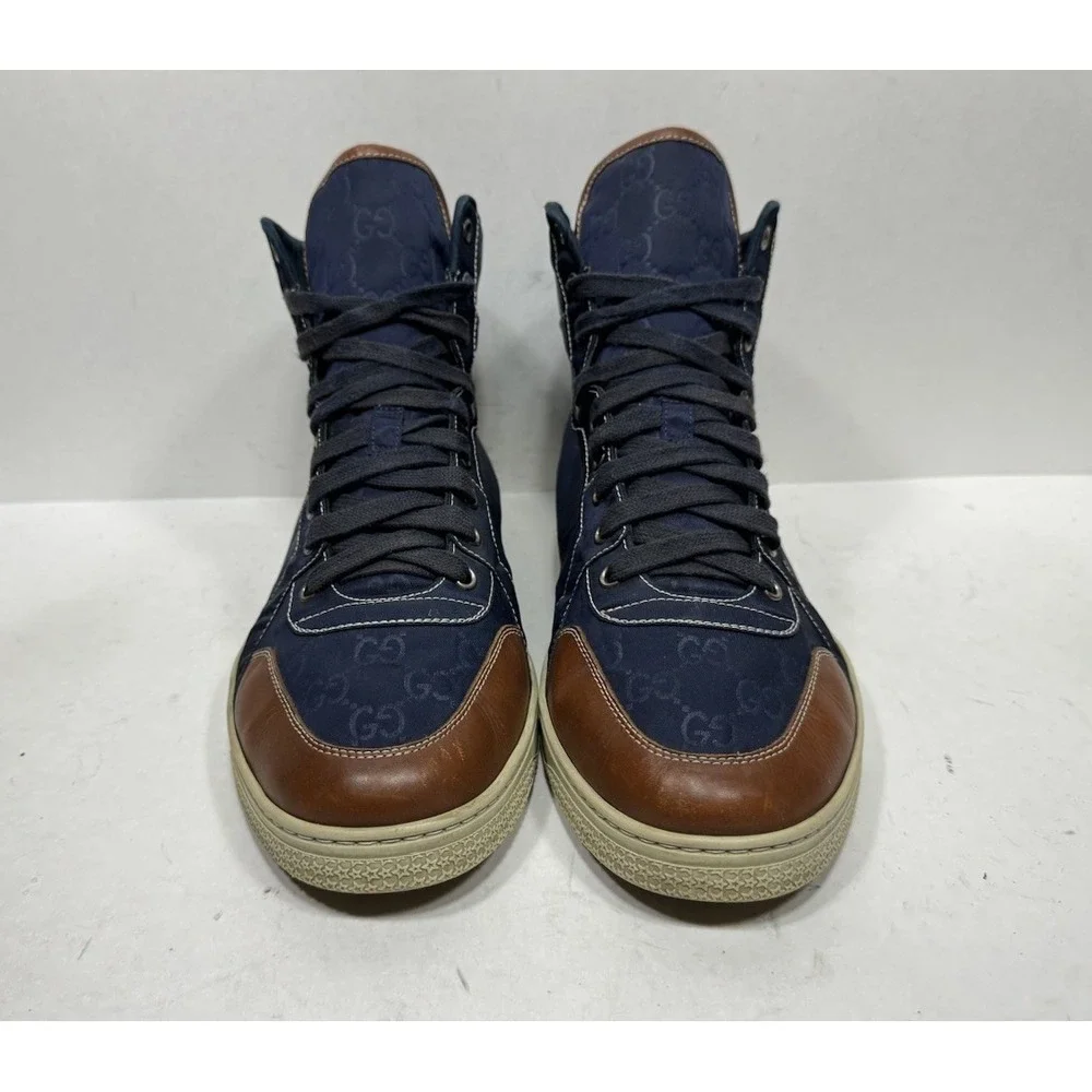 Gucci Guccissima GG Logo High Top Blue Shoes‎ Men's Size 10.5 US / 9.5 G
